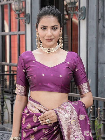 Varanga Purple Cotton Blend Banarasi Saree